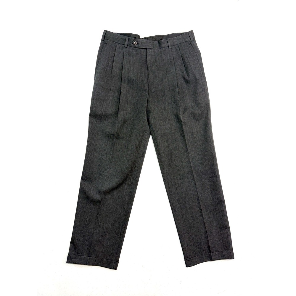 vtg Y2K Jos A Bank 34x30 Charcoal Dress Pants Trousers Pleated Cuffed Wool